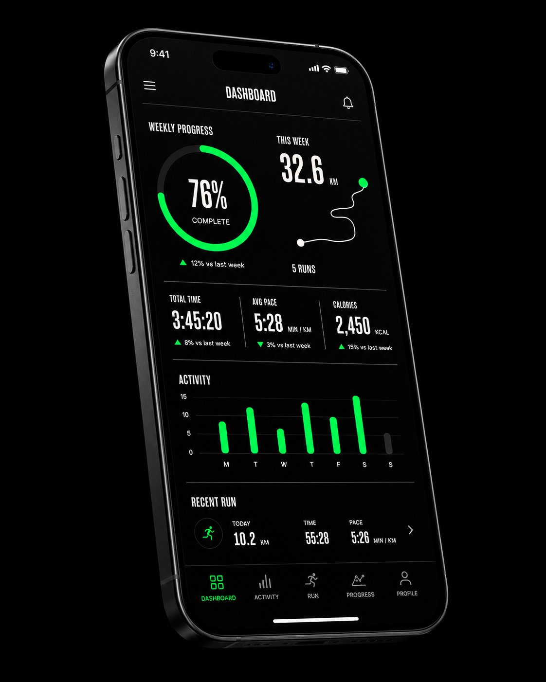 Captura real del dashboard de STRYDE mostrando el plan semanal del runner